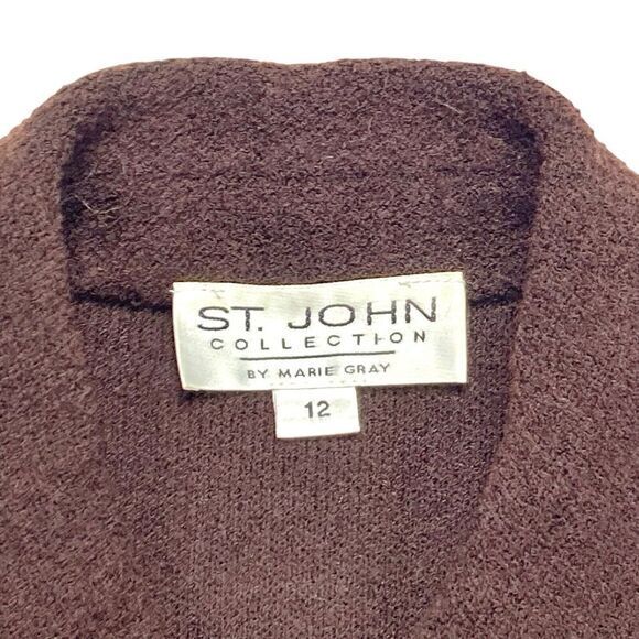 St. John 2 Pc Skirt Jacket Set Women 12 Brown Gold Button Luxury Elegant Dressy - Picture 14 of 15